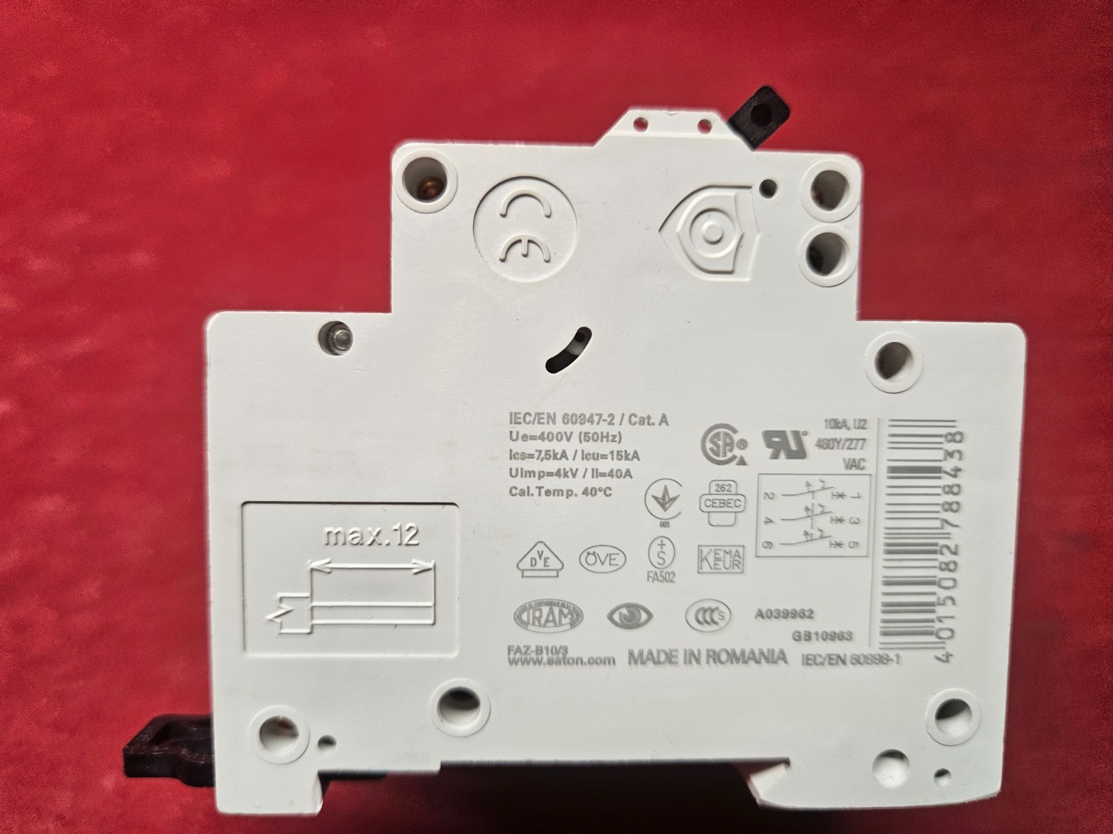 EATON CIRCUIT BREAKER FAZ-B10/3 XEFFECT IEC/EN 60947-2 CAT. A