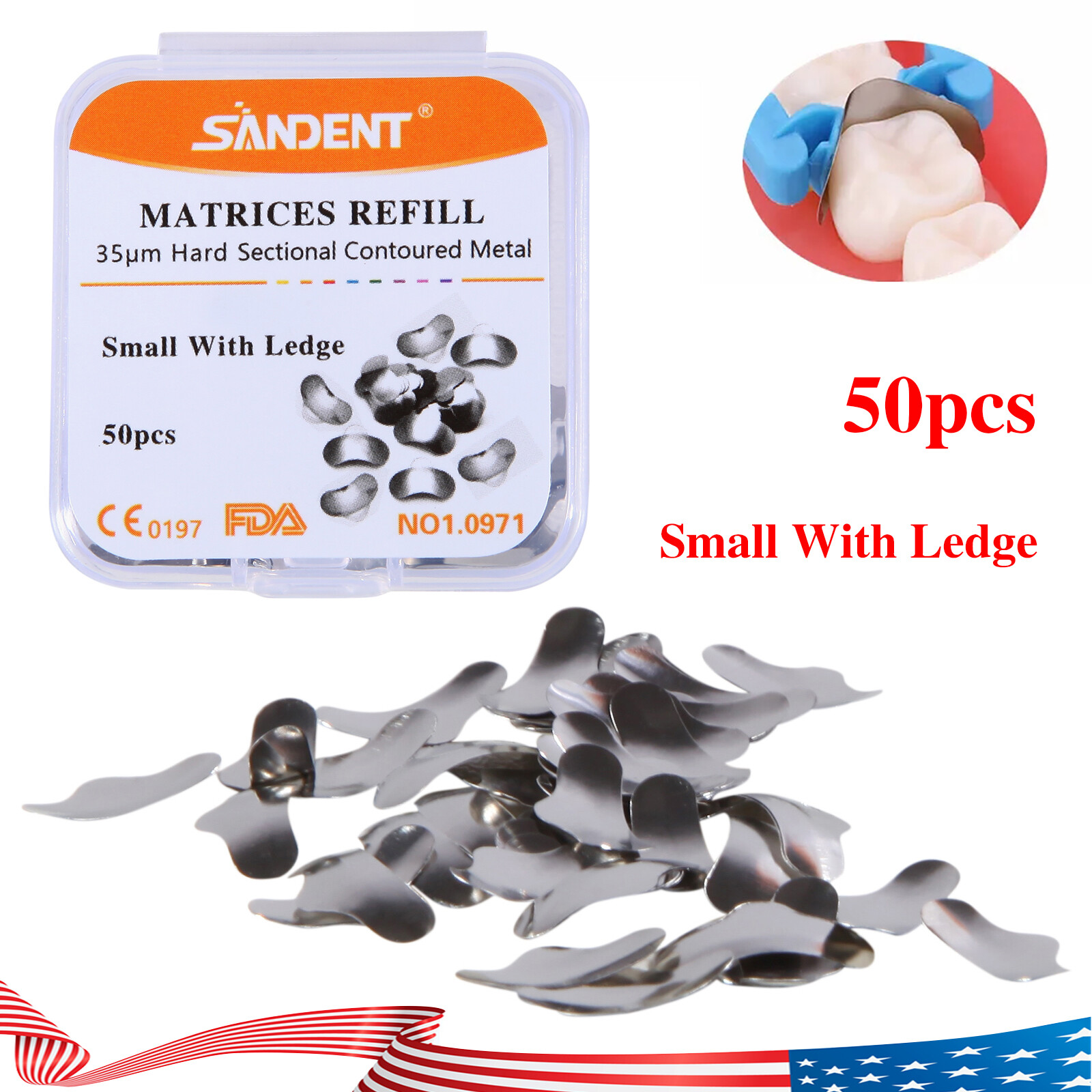 50PCS Dental Metal Matrices Sectional Contoured Matrix Refill Bands Small Ledge