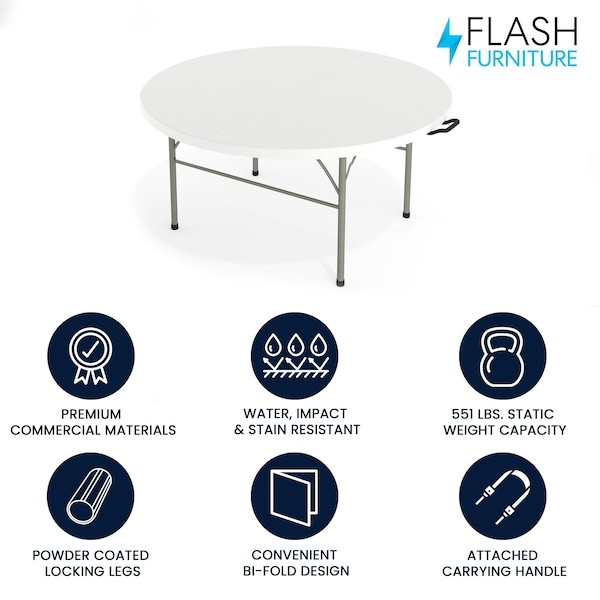 Flash Furniture Dad-154Z-Gg Round Folding Table, 60.5″ W, 60.5″ L, 29.5″ H,