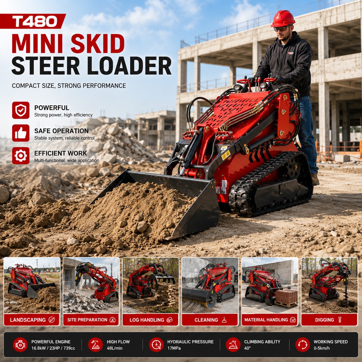 Mini Skid Steer Loader 23HP EPA Engine Three pumps 2645 lbs FREE Ship Unloading