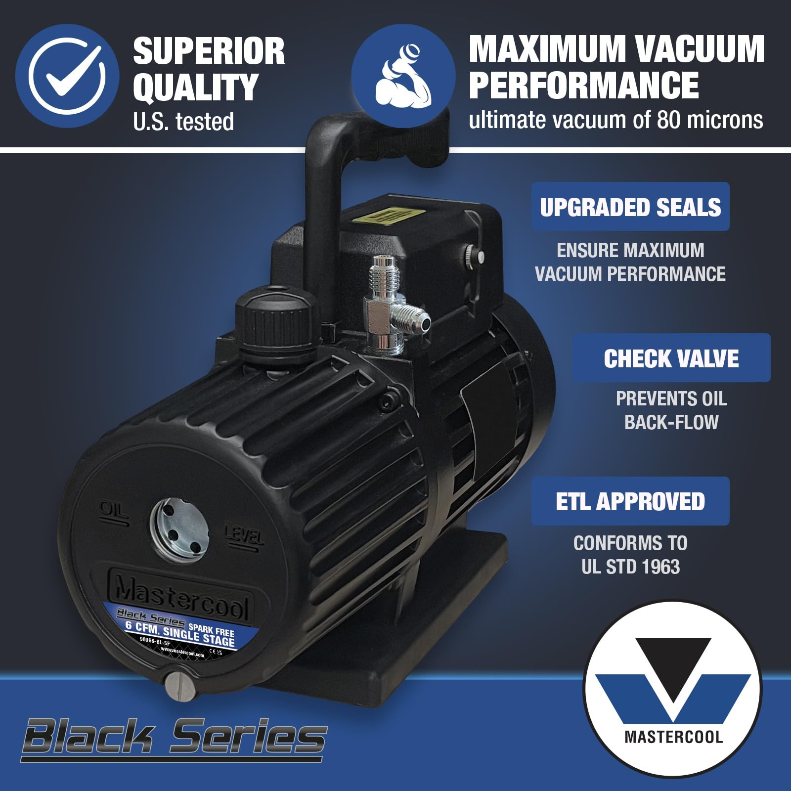 Mastercool 90066-BL-SF Black Series 6 CFM Single , Oil Valve – 110/120V, 60Hz