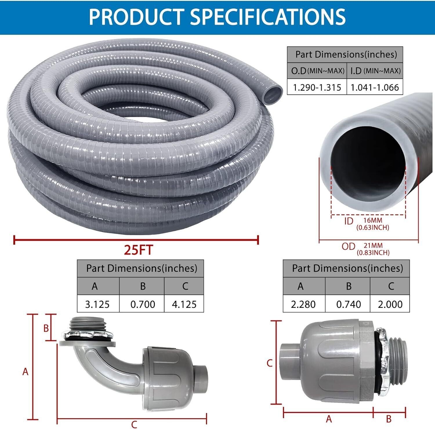 3/4″ 25ft Electrical Conduit Kit – Flexible Non-Metallic Liquid-Tight Conduit