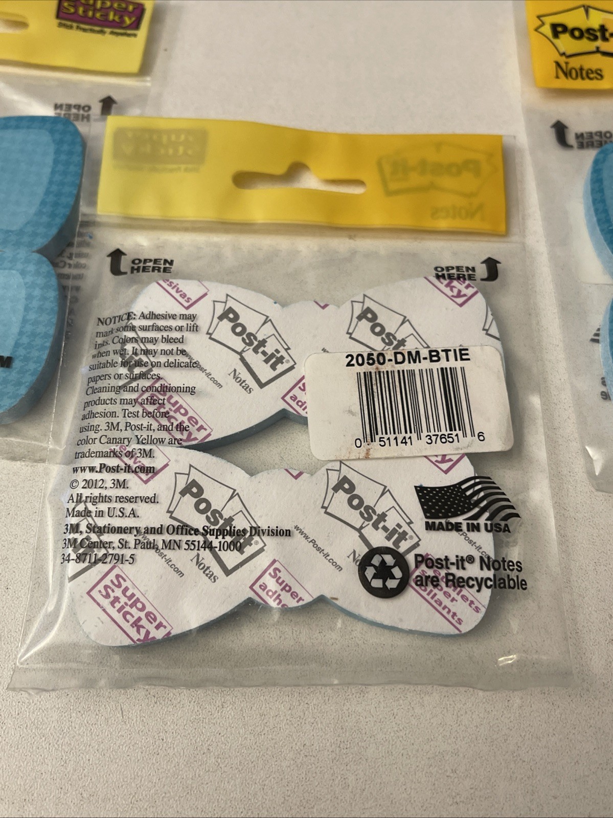 x3 Post-It Unique Shape Super Sticky Notes Blue Bow Tie 300