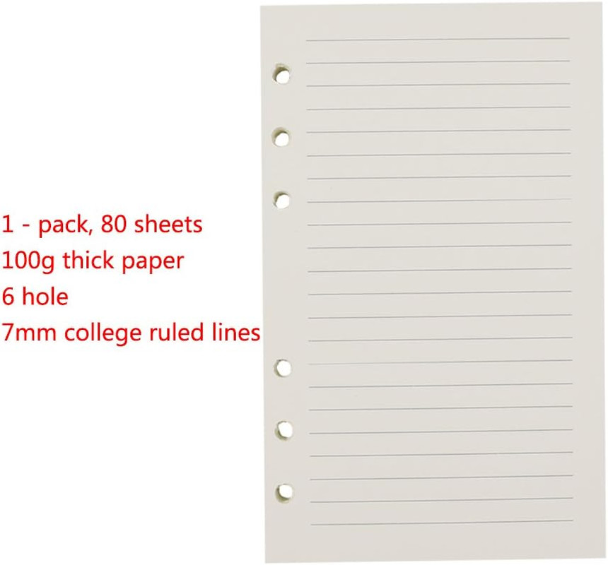 6-Ring A6 Binder/Planner Refill Paper, 6 Hole,6 3/4 X 4 1/8 Inches Refillable Wh