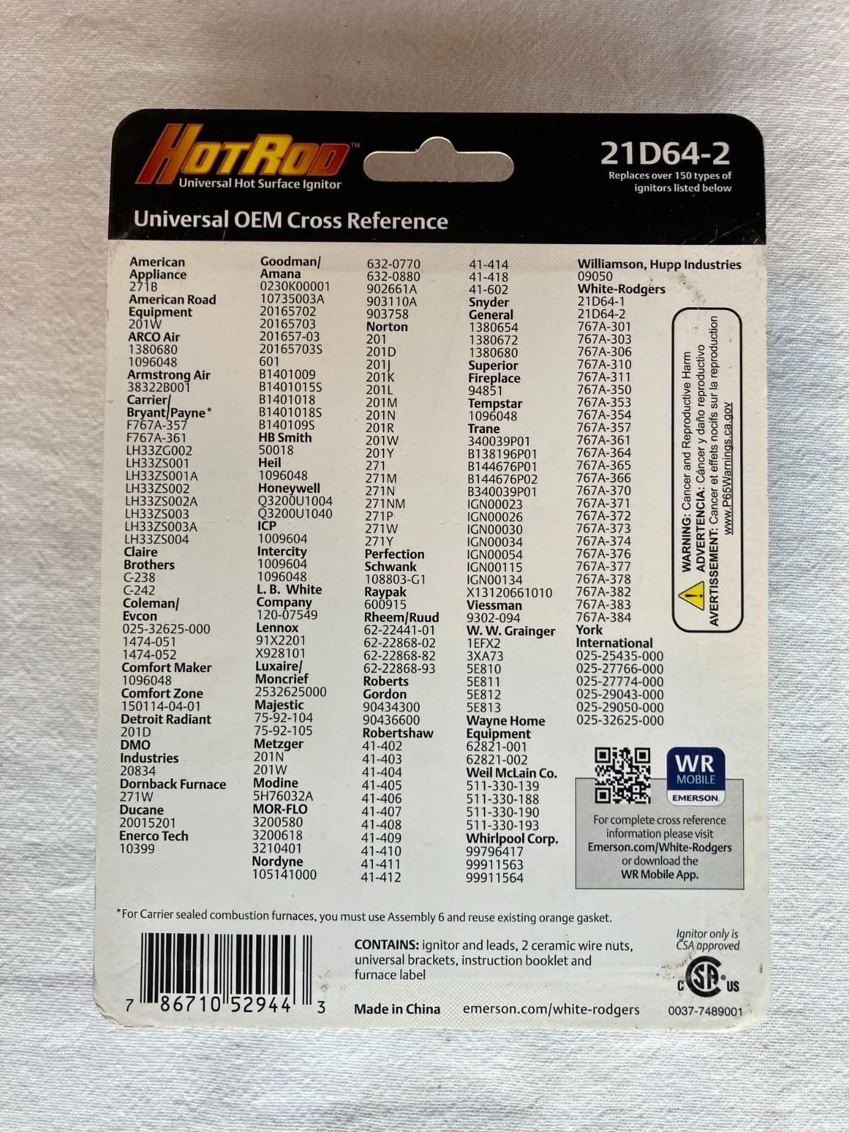 White-Rodgers HotRod 21D64-2 120 Volt Nitride Ignitor Universal Hot Surface HVAC