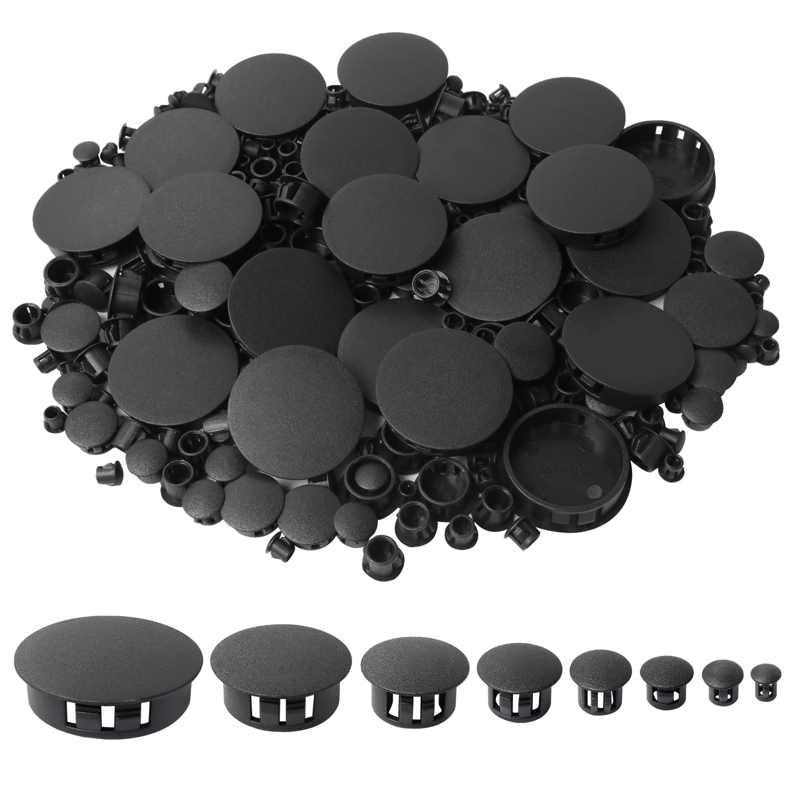 320Pcs 8 Sizes Black Plugs Hole Plastic Round Plugs,