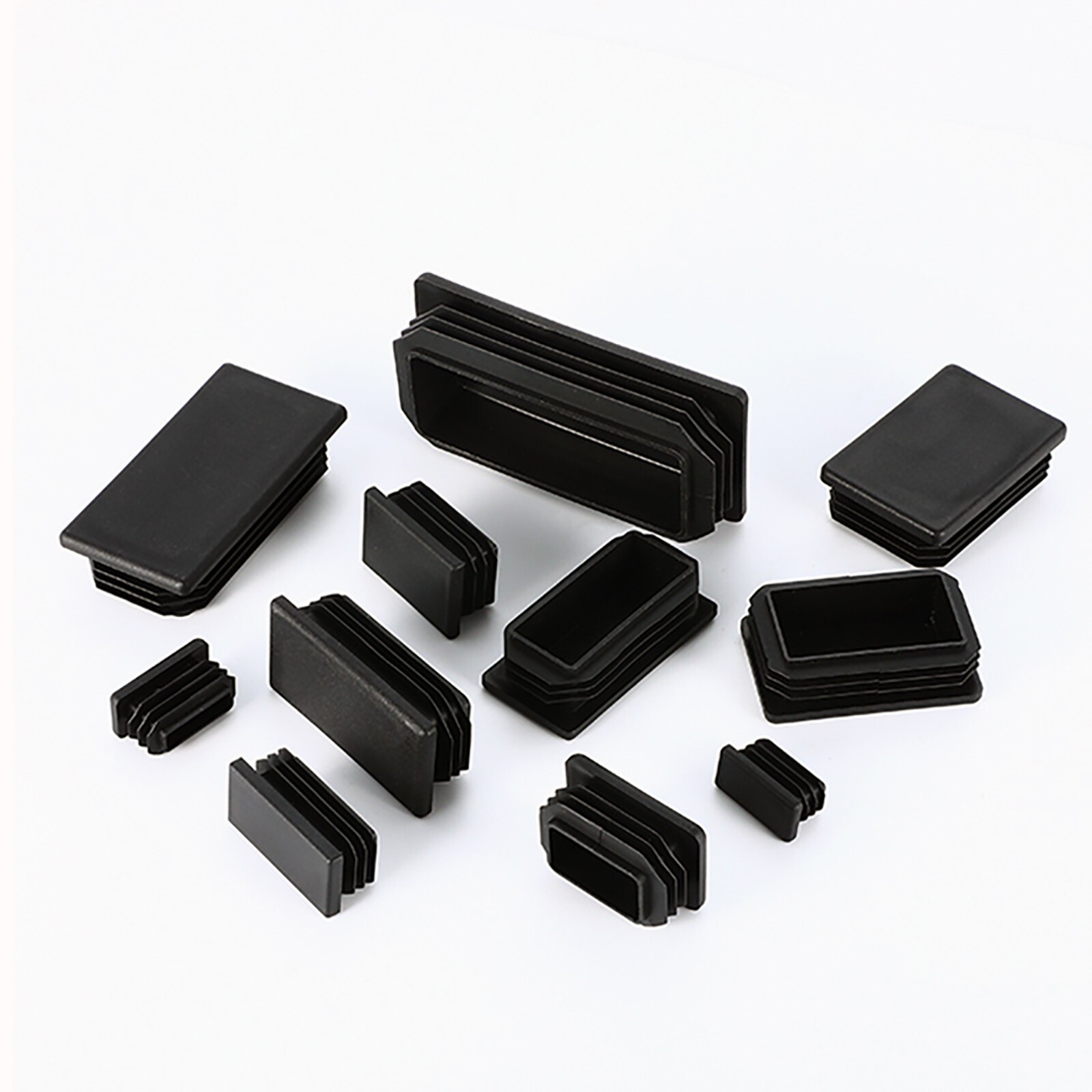 Rectangular Plastic End Caps Ribbed Plugs Blanking Inserts Tube Pipe Bungs Black