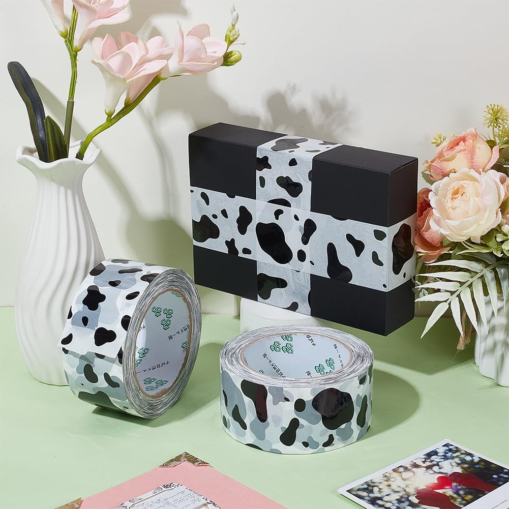 2 Rolls White Cow Packing Tape 1.9 Inch Wide Designer Decorative Craft Box