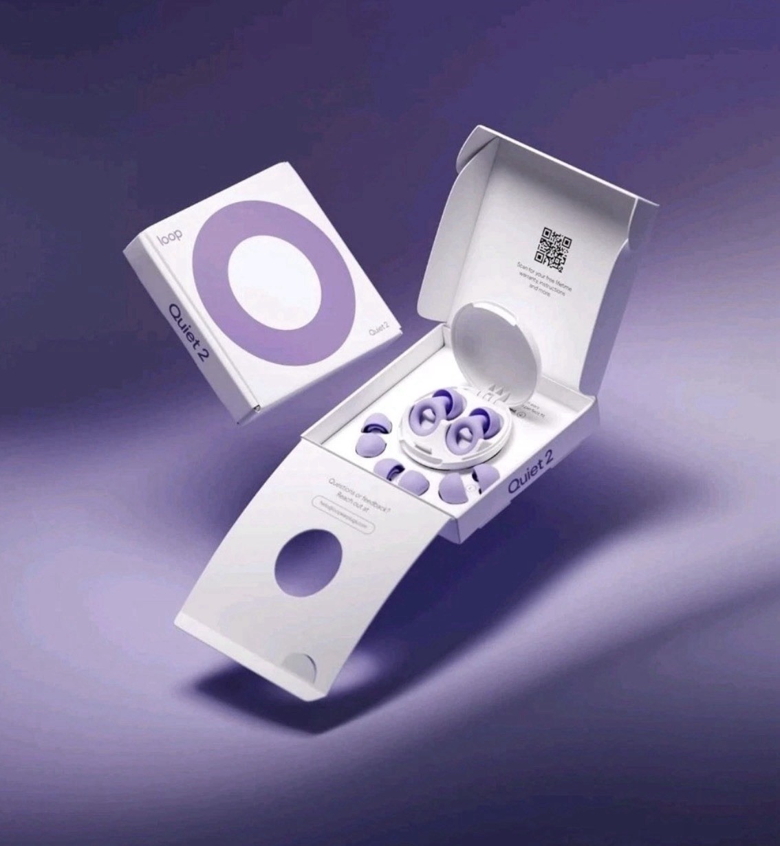 Loop Quiet 2 Ear Plugs, Ultra-Comfy Reusable Noise-Reducing Earplugs – Violet