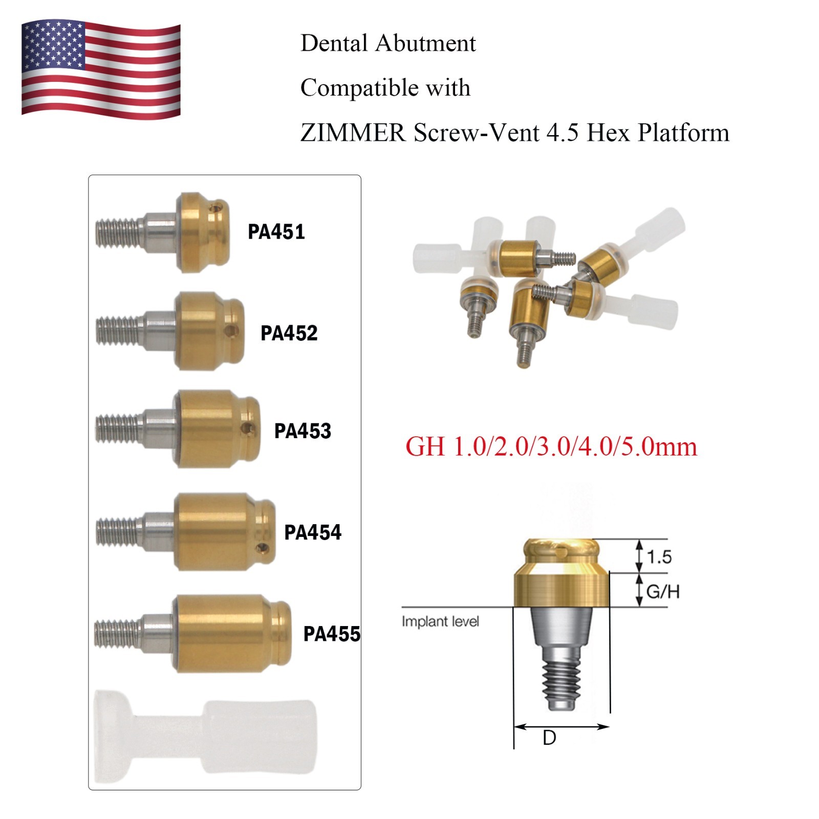 Zest Implant Locator Abutment for Zimmer Screw-Vent 3.5/4.5 Platform 1-5.0mm GH