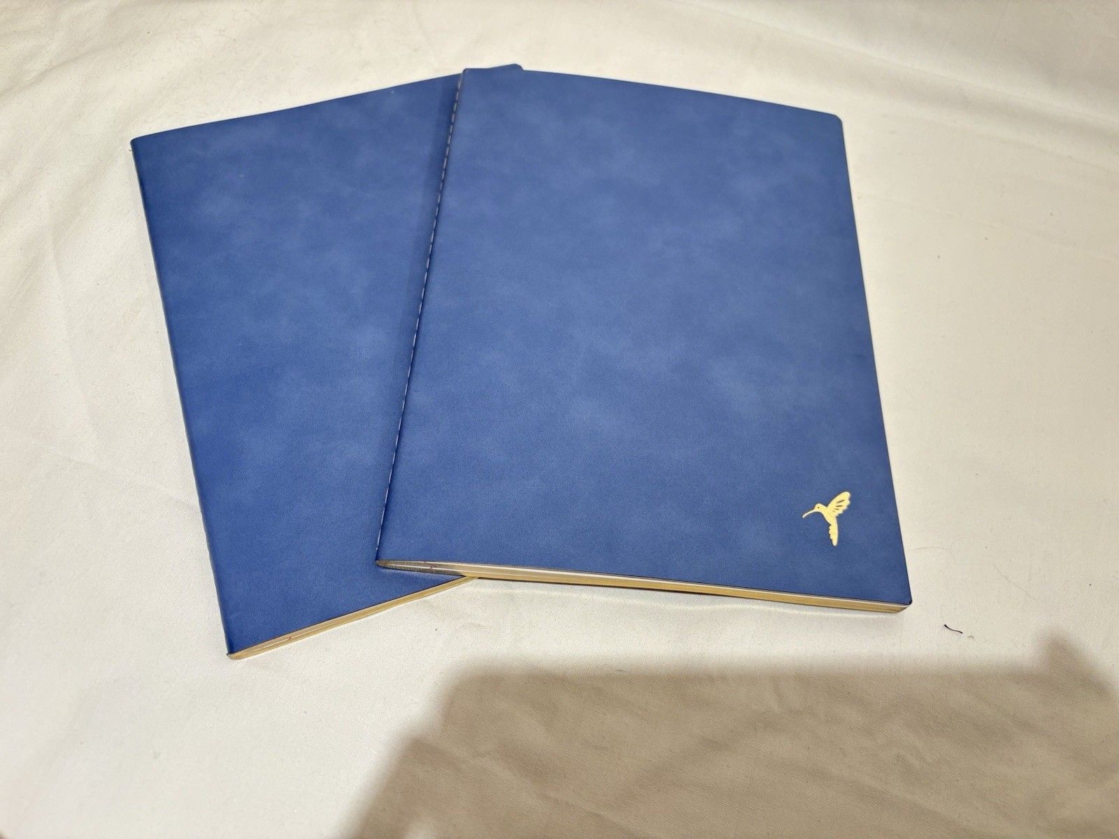 Papyrus Set of 2 Stitched Journals, 80 Lined Pages Blue Gold Bird Accent GIFT