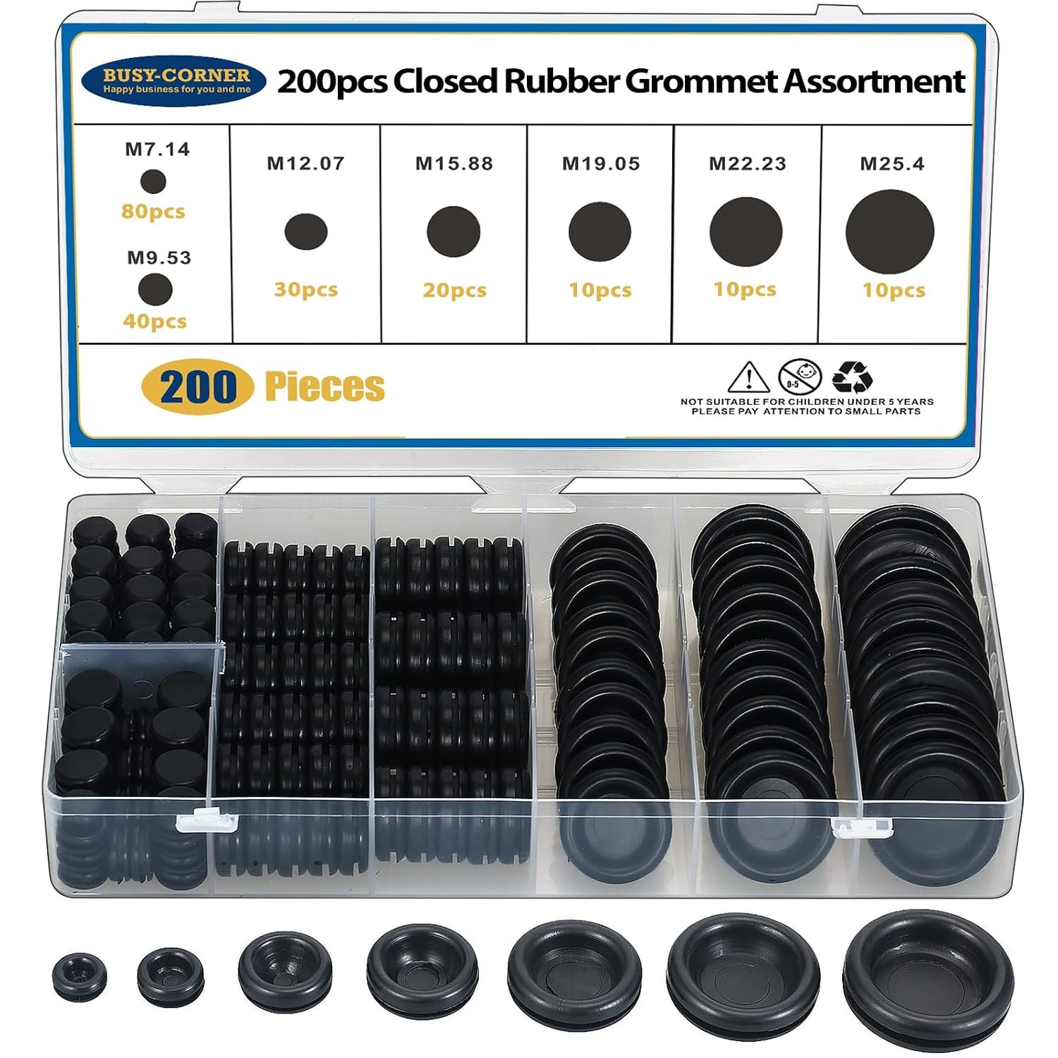 7 Sizes Rubber Grommet Assortment Closed Hole Plugs
