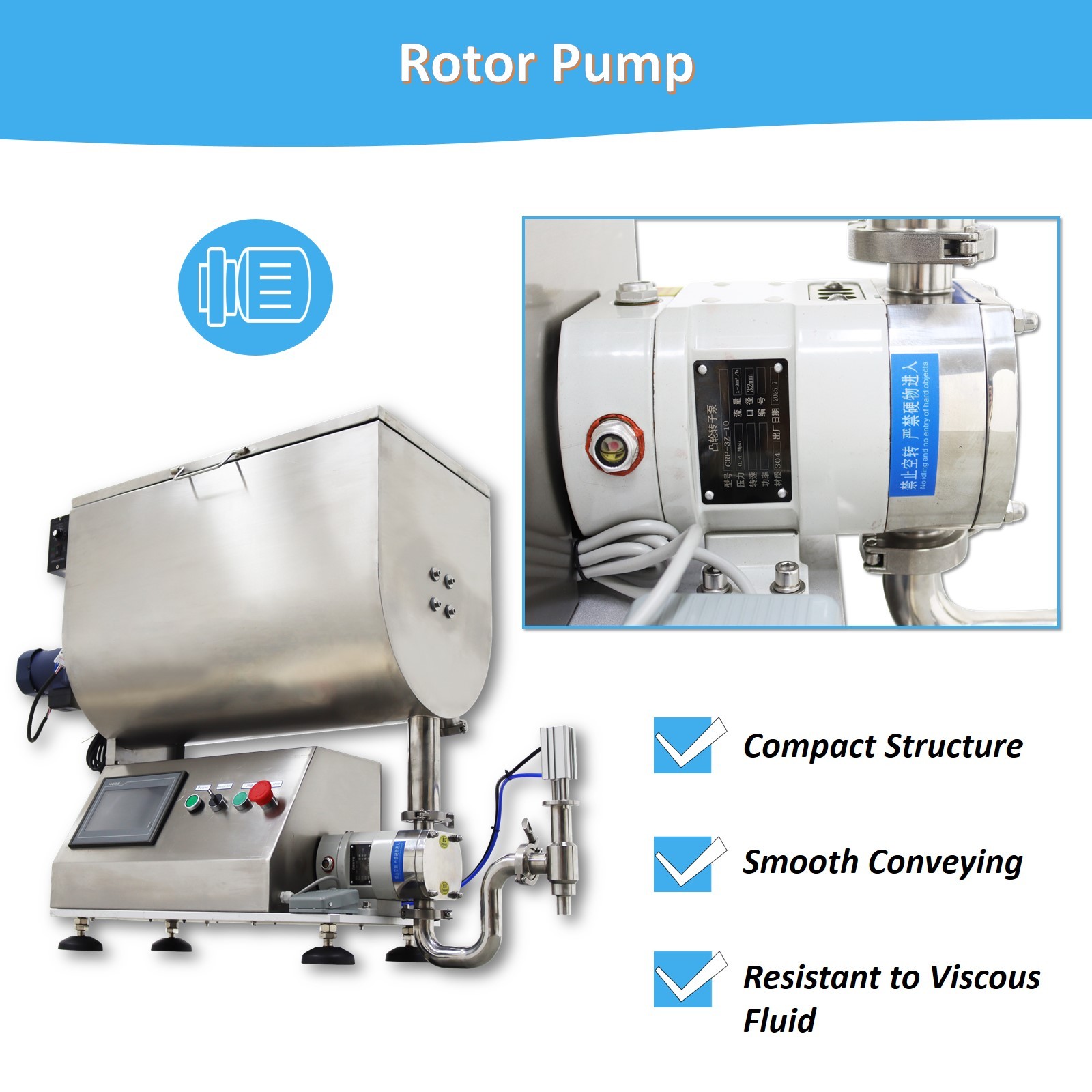 10-50000ml Rotary Pump Filling Machine Liquid Paste Filler 80L Mixing Hopper110V