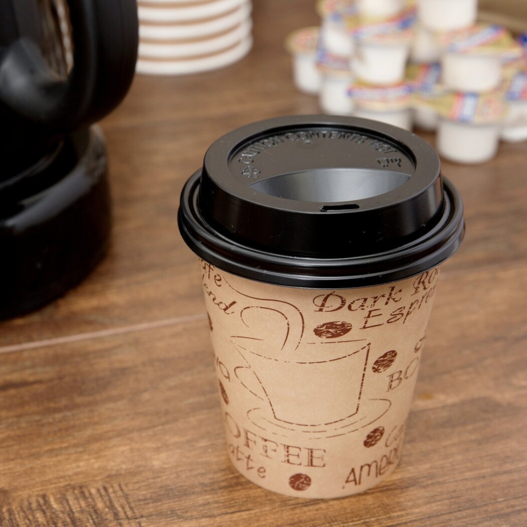 12 oz Disposable Paper Coffee Cafe Cups & Plastic Dome Lids with Hole BPA FREE