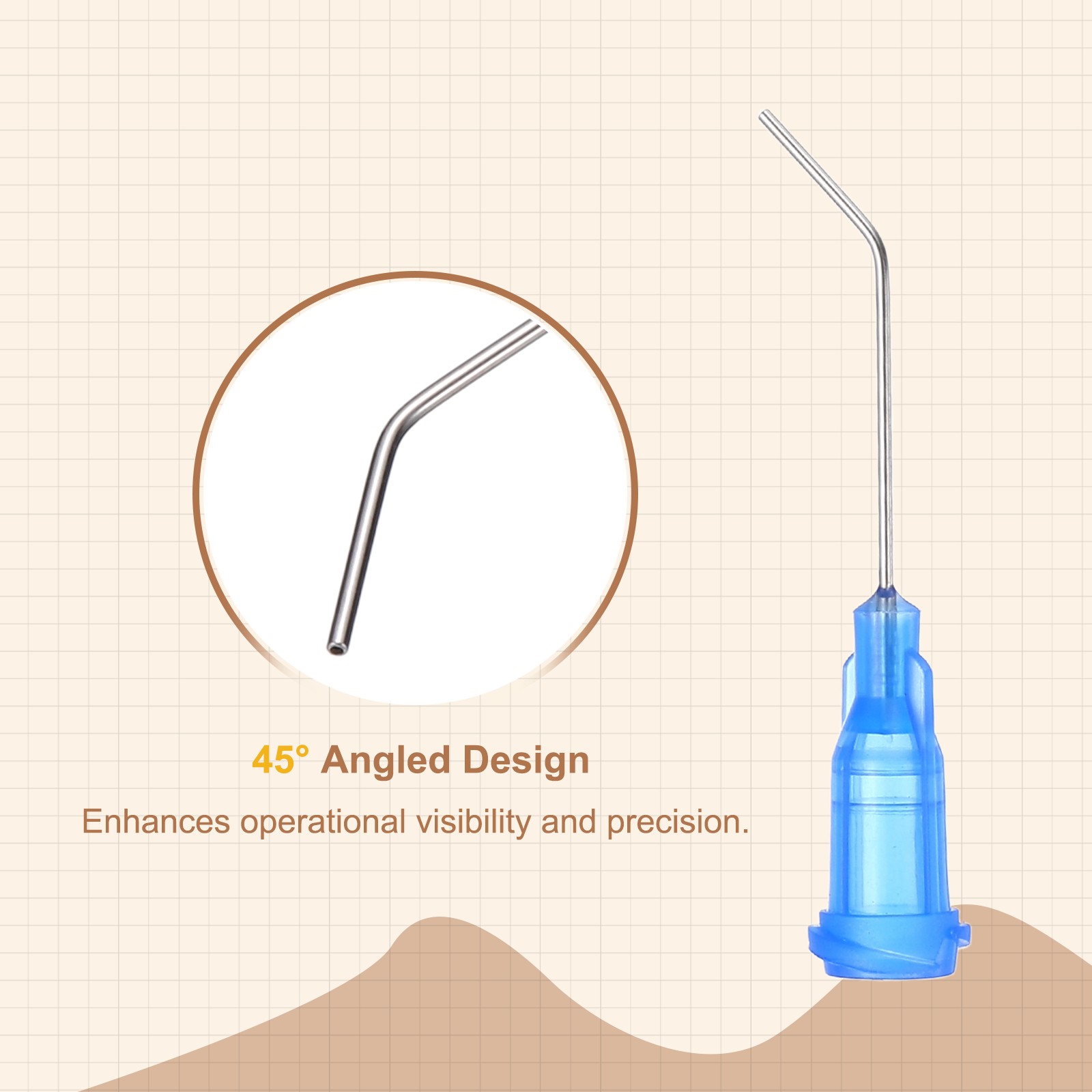 66Pcs 1Inch 22Ga 45° Angled Dispensing Needles, Blue