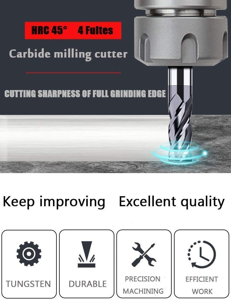 Carbide Square End Mill Set 5pcs Alloy Steel HRC 45 Coated AlTiN CNC Milling