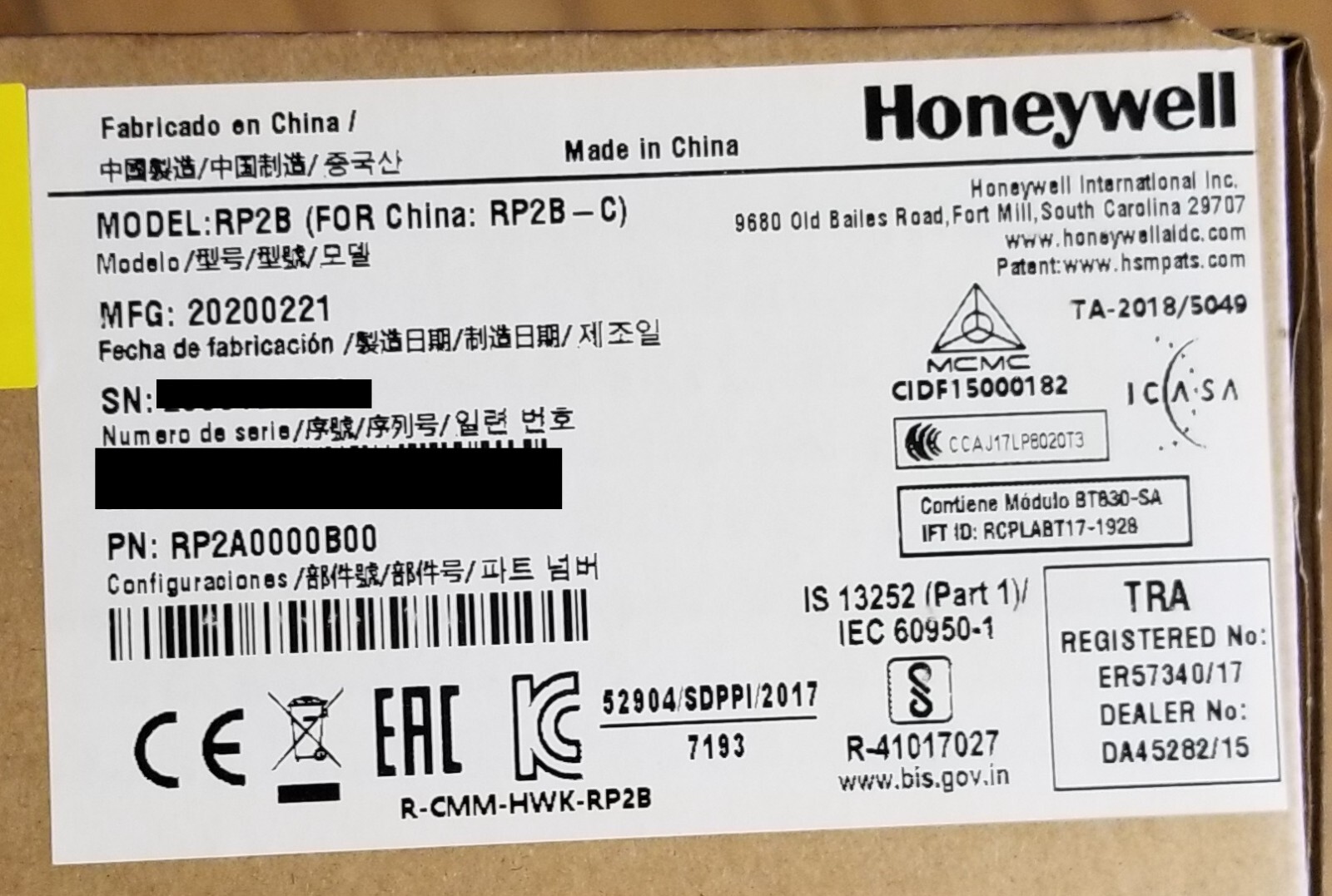 Honeywell RP2 2″ Rugged Mobile Printer iPhone iPad USB NFC Bluetooth 4.0