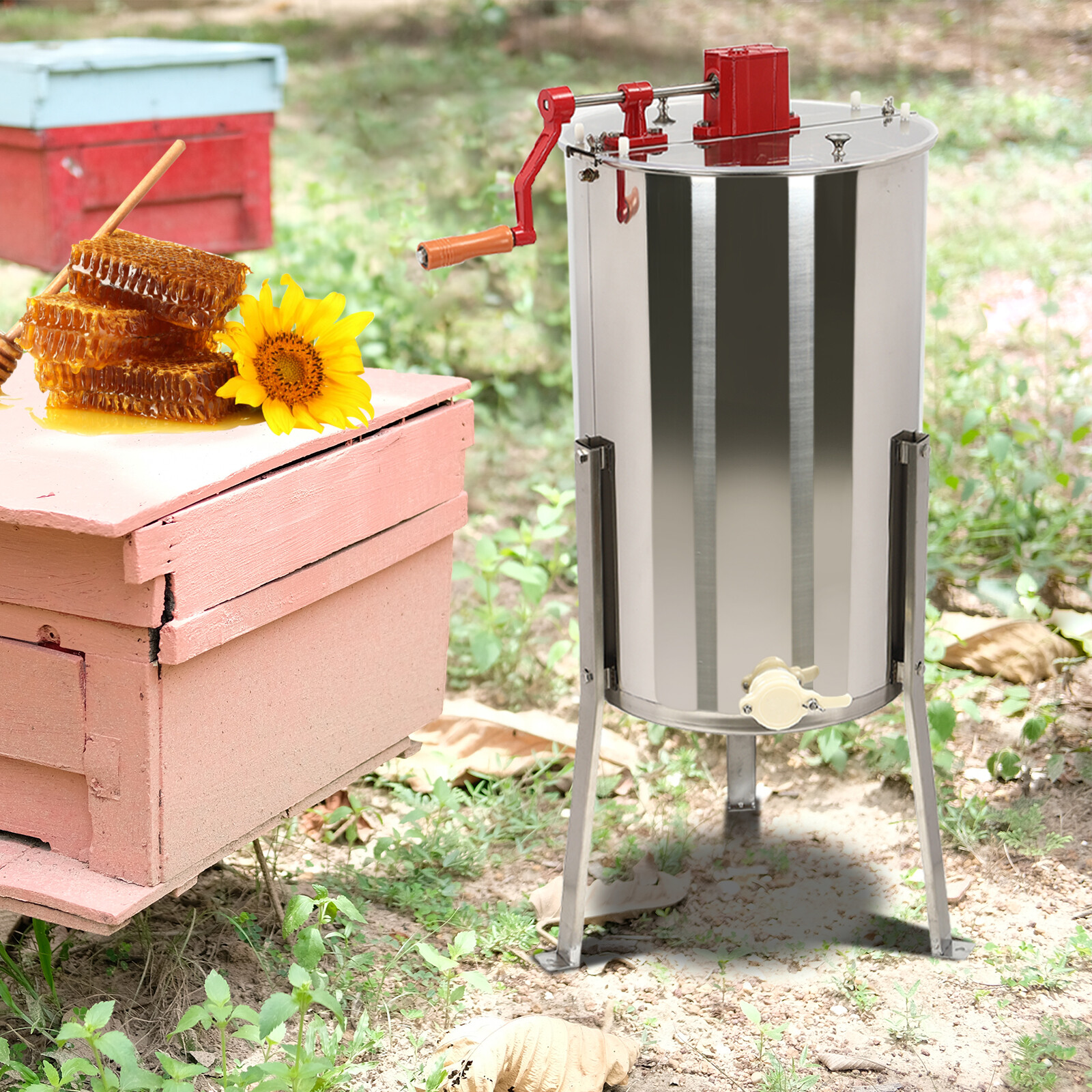 Manual 3 Frame Honey Extractor, Stainless Steel Manual Beekeeping Extraction