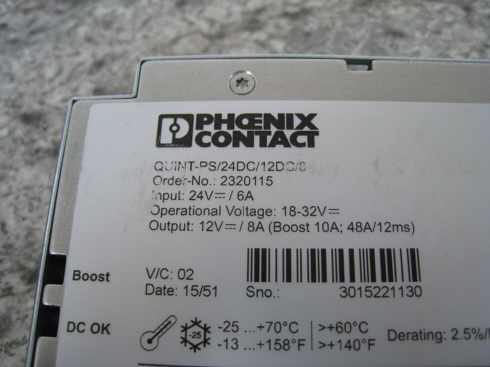 Phoenix Contact QUINT-PS/24DC/12DC/8 DC 24V / DC 12V 8A Power Supply Used