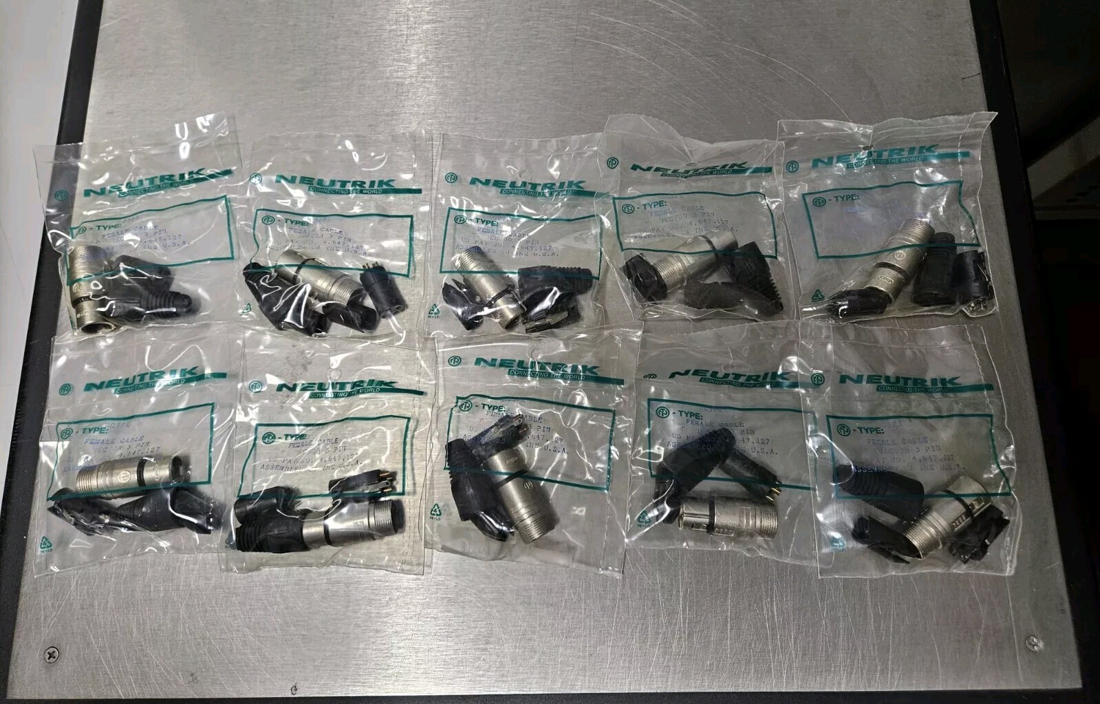 Neutrik NC3FX XLR Cable Connector 3 Pole Female. Lot of 10 pieces.