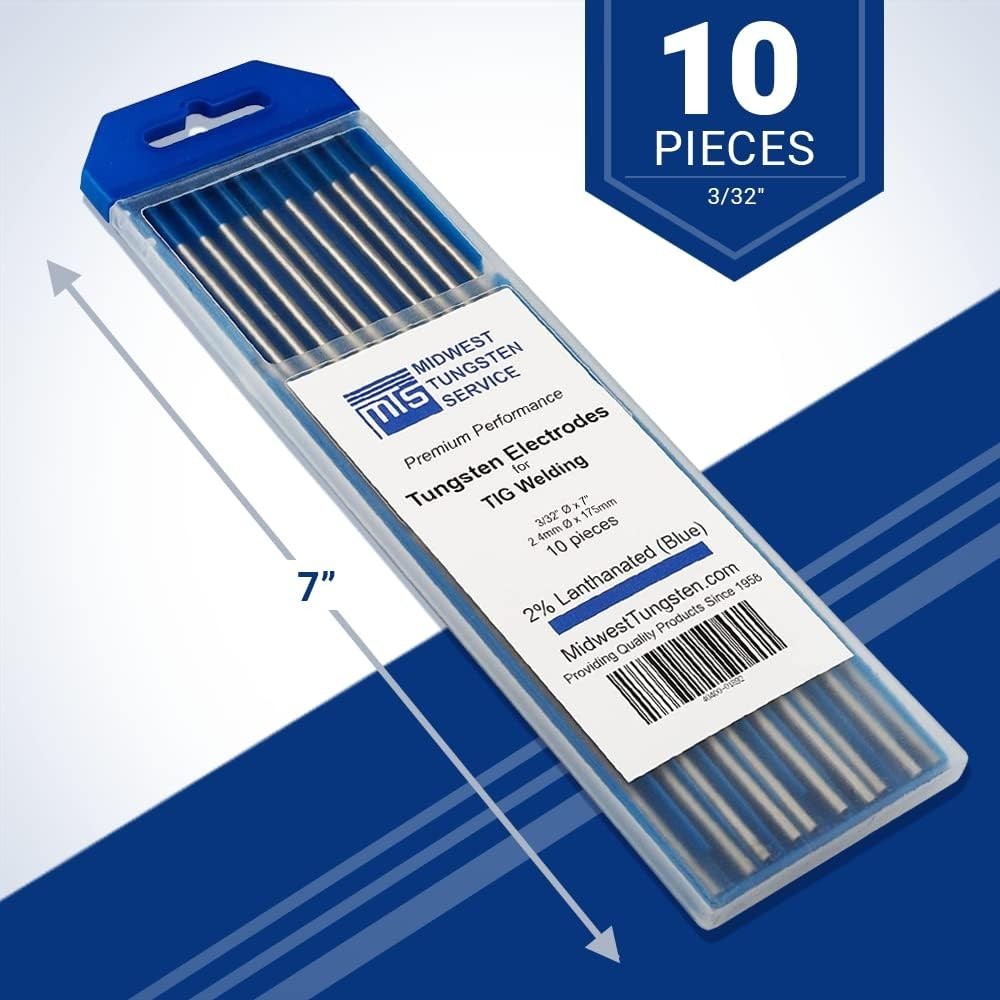 TIG Welding Tungsten Electrodes 10-Pack Blue – 2% Lanthanated Tungsten WL20/E…