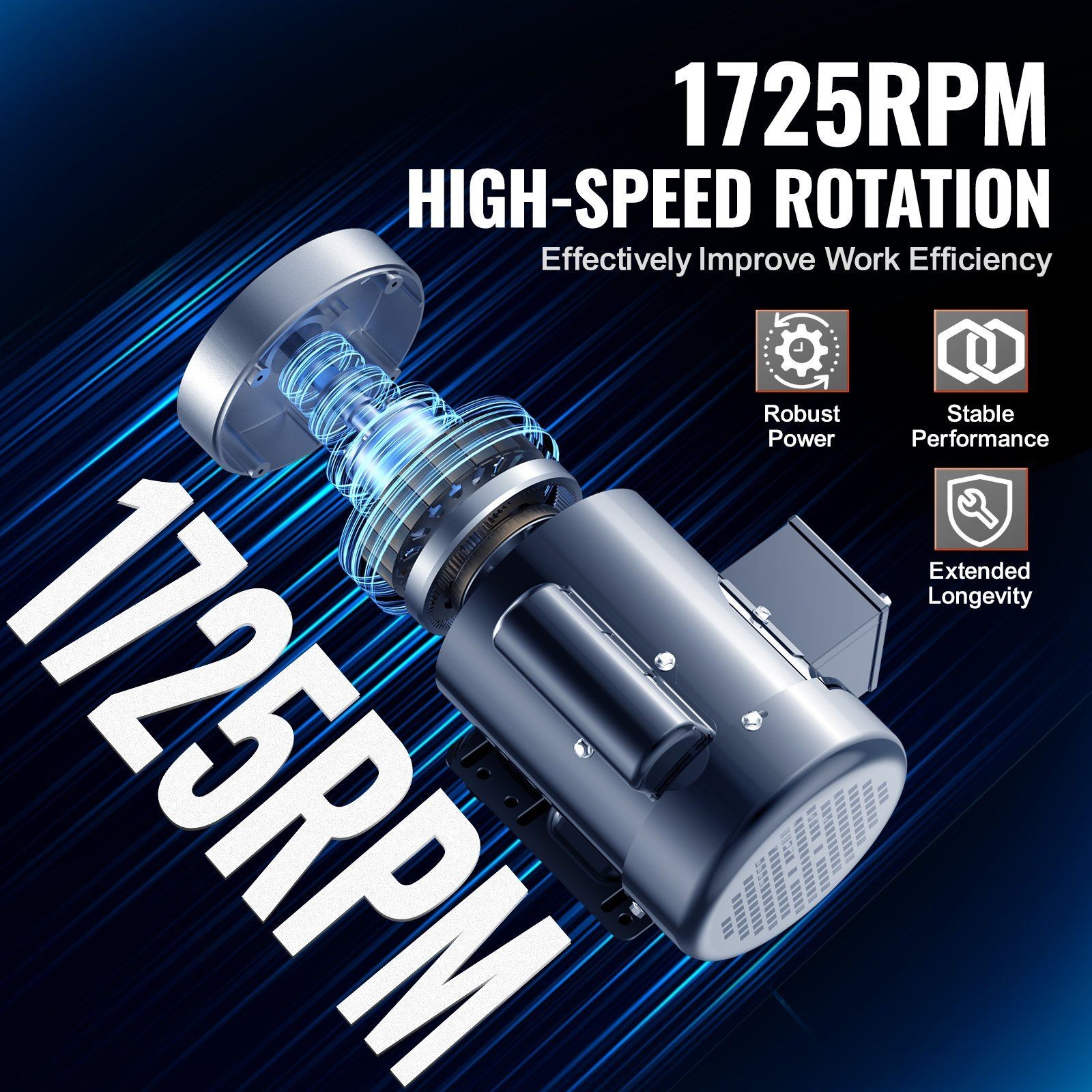 1HP 1725RPM AC 115V/230V 60Hz Electric Motor 56C Frame 5/8″ Keyed Shaft CW/CCW