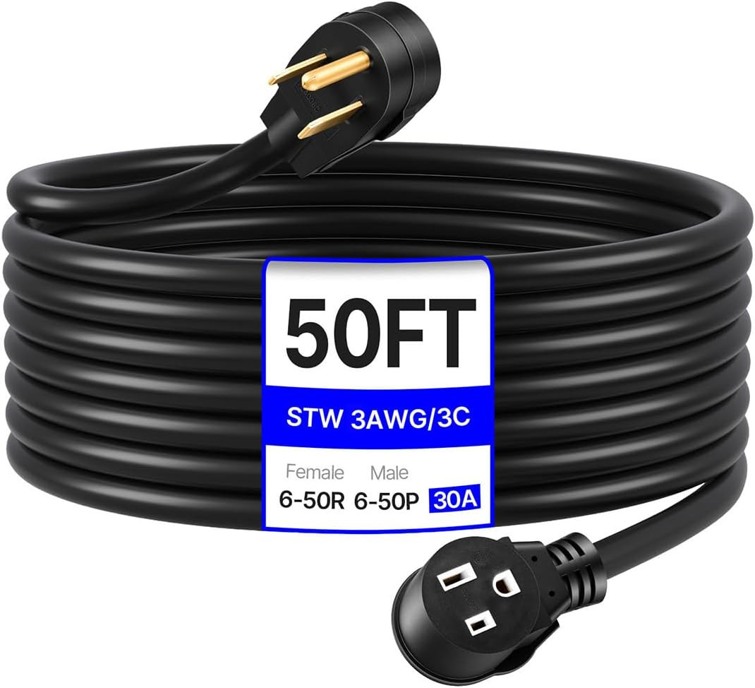 30 Amp Welder Extension Cord 50 Feet, STW 10 AWG NEMA 6-50P/R Heavy Duty Power C