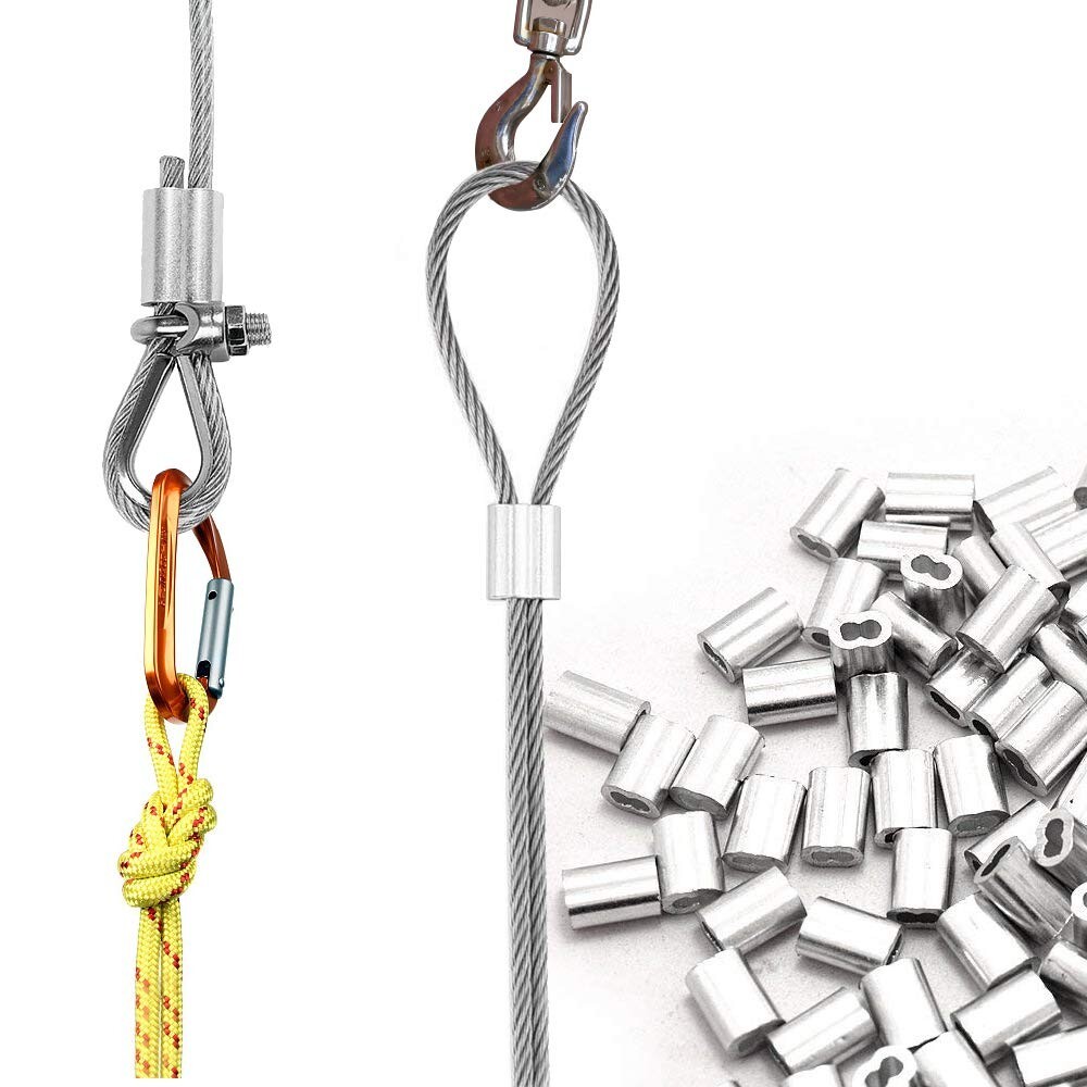 1/8″ (3Mm) Aluminum Crimping Loop Sleeve for Wire Rope, Cable Ferrule (100Pcs)