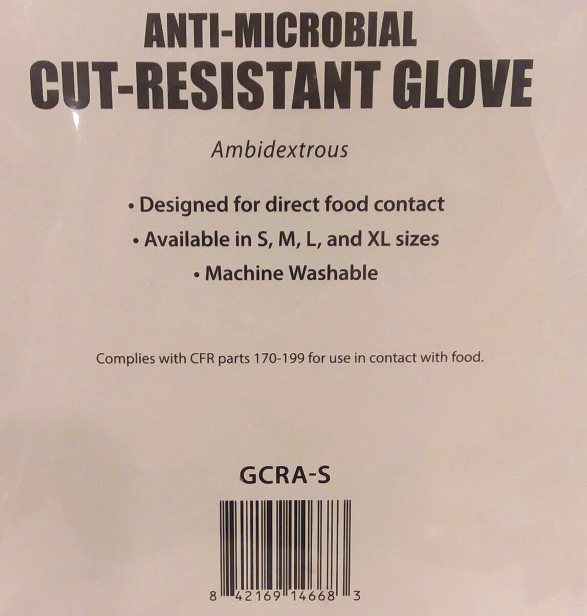 Winco Protective Cut Resistant Glove ANSI Level A5 Anti Microbial GCRA-S SMALL