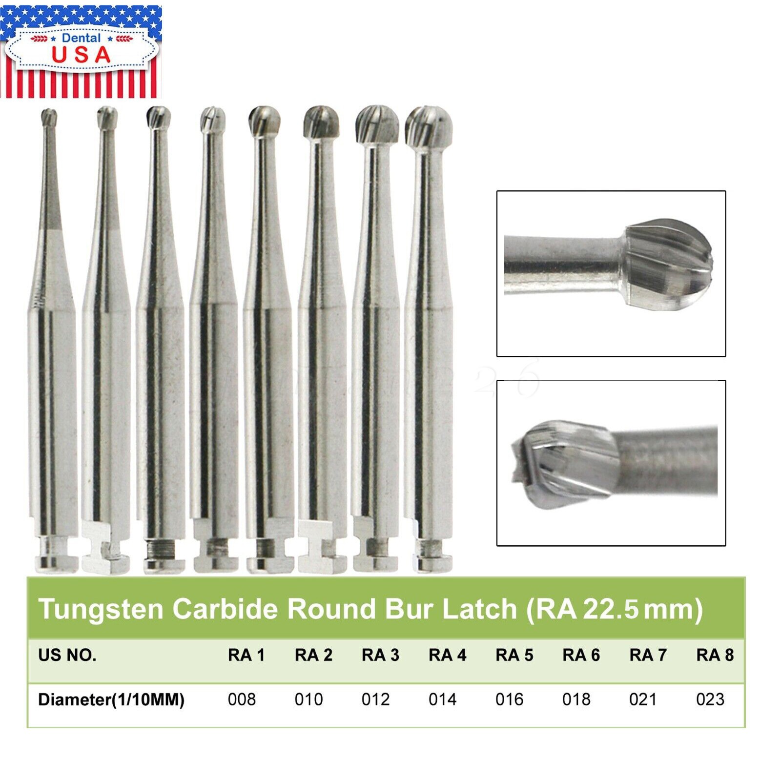 Dental Round Carbide Bur for Slow Speed Latch Type Handpiece RA 1 – RA 8 Burs ty
