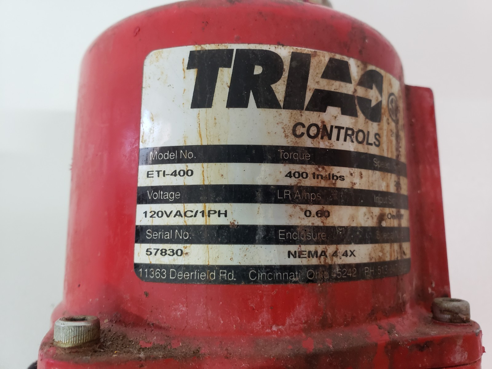 Triac Controls ETI-400 Valve Actuator Positioner 400 in-lbs 120vac