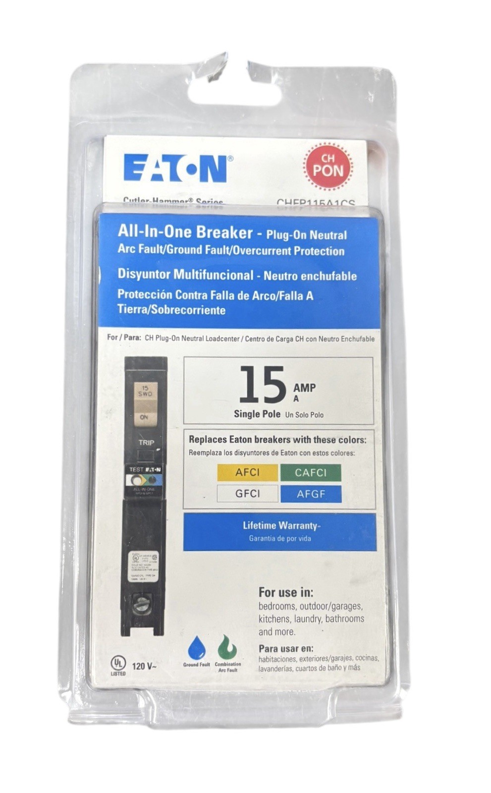 Eaton CH 15 Amp All in One AF/GF Breaker CHFN115A1CS