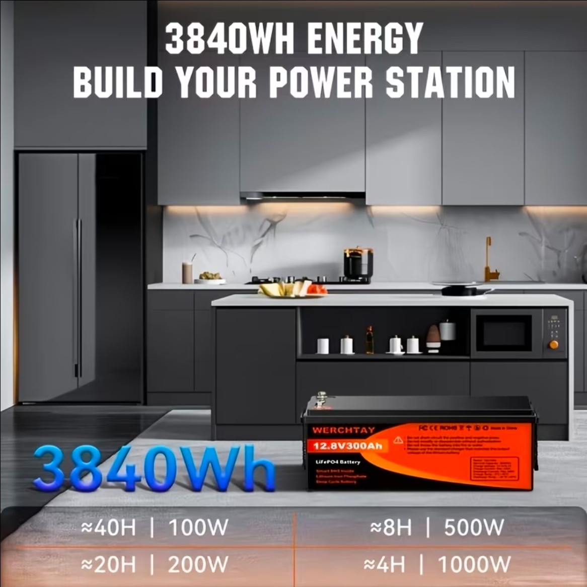 12V 300AH LiFePO4 Lithium Battery 15000+Cycles 200A BMS Solar Off-grid RV 3.8kwh