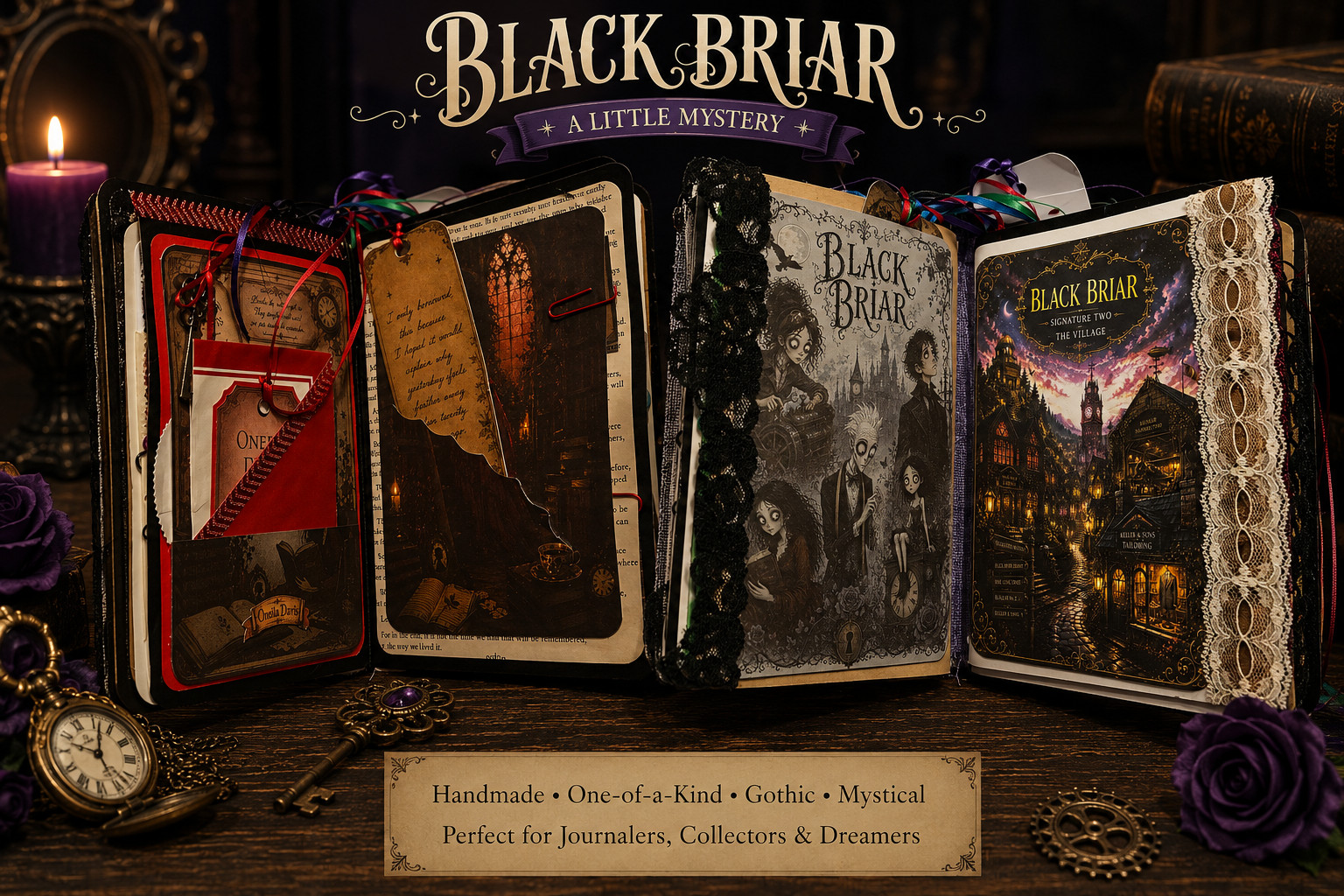 Handmade Gothic Junk Journal Black Briar Tim Burton Style Interactive OOAK