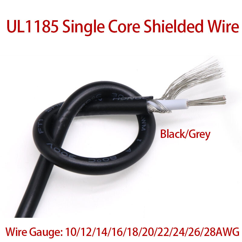 UL1185 Single Core Shielded Wire Black And Grey 10/12/14/16/18/20/22/24/26/28AWG