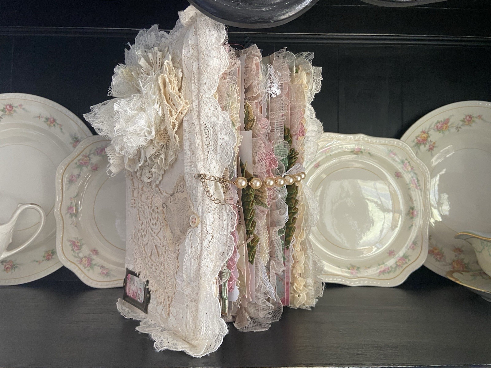 Handmade Lace Prayer book Junk Journal Antique Photo Embellished Chunky/HUGE!!