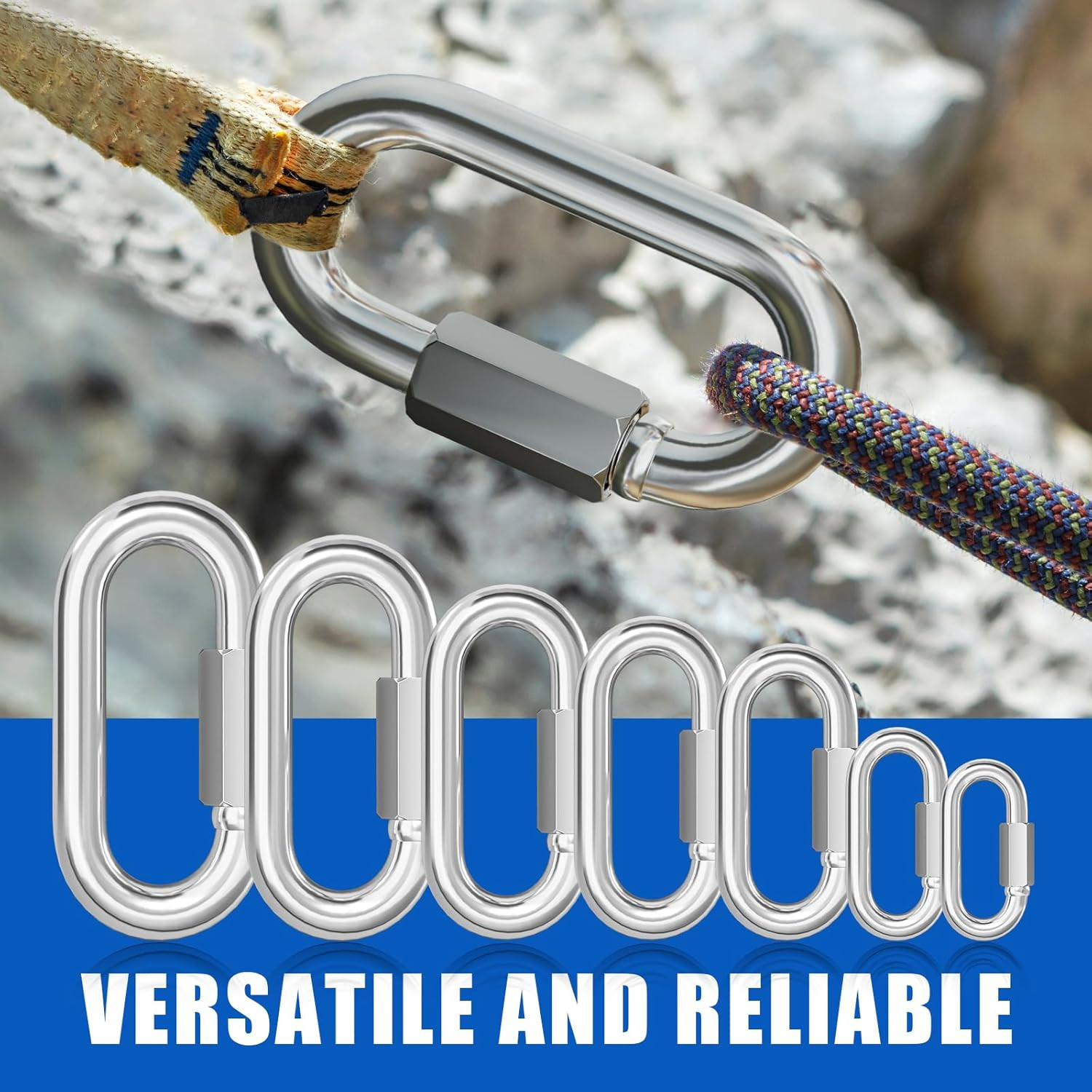 10PCS M5 3/16 Quick Link Chain Connector, 304 Stainless Steel Screw Carabiner, S