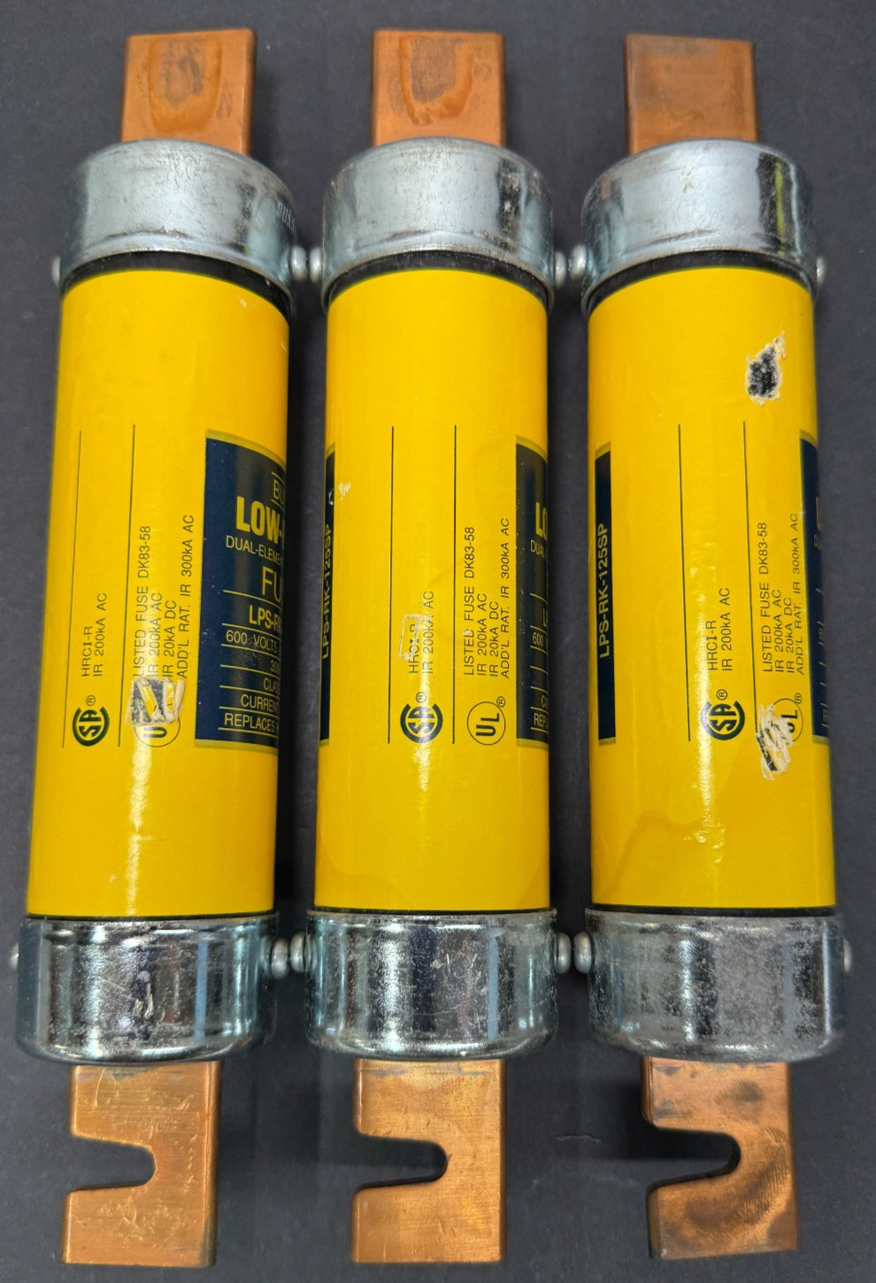 **Lot of 3** Bussmann LPS-RK-125SP 125A Class RK1 600V 200kA Time Delay Fuses