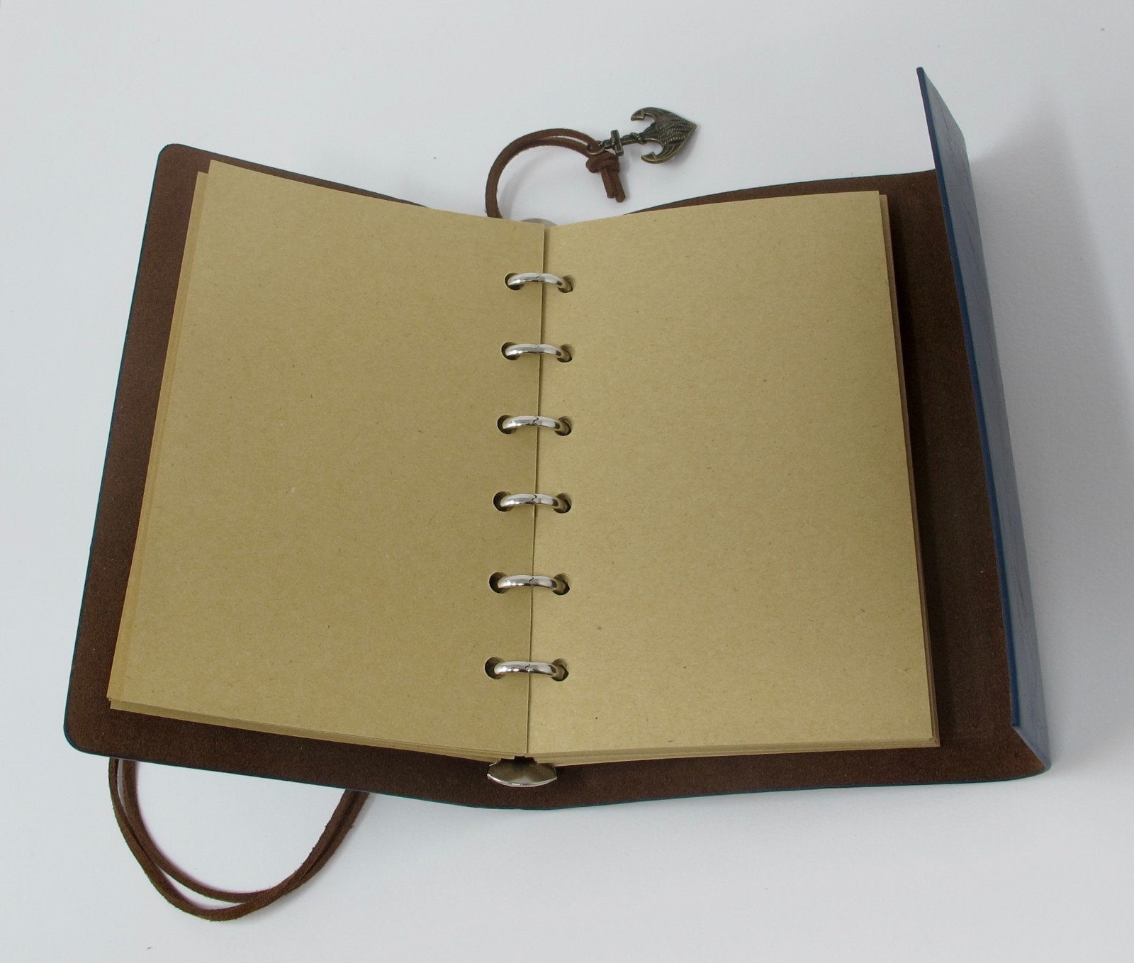 Blank Travel Journal With Dark Blue Leather Covers & Ship Charms