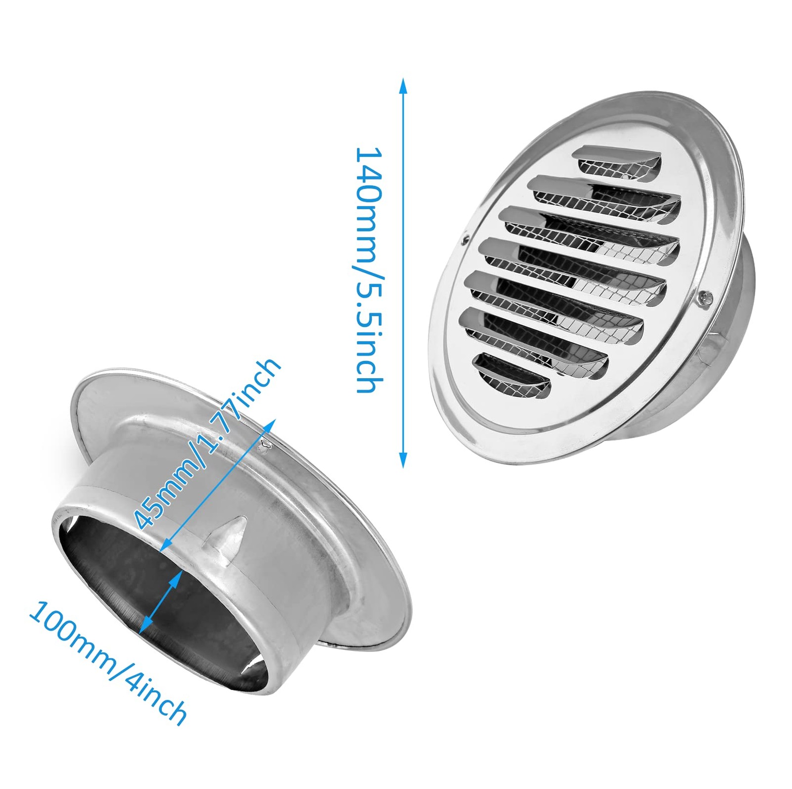 4 Inch Round Soffit Air Vent Built-in Screen Mesh, Stainless Steel Louver Grille