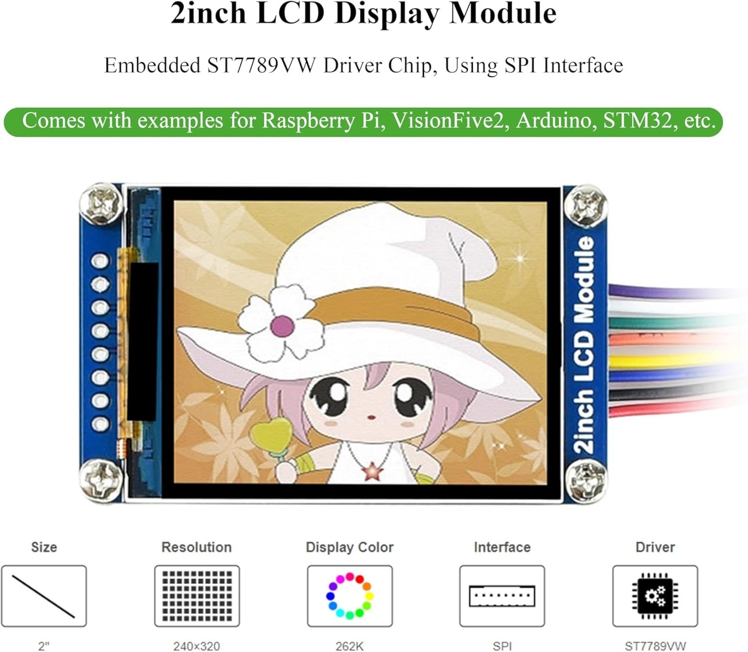 High-Contrast 2-Inch IPS LCD Display – 160° Viewing Angle, Raspberry Pi Ready