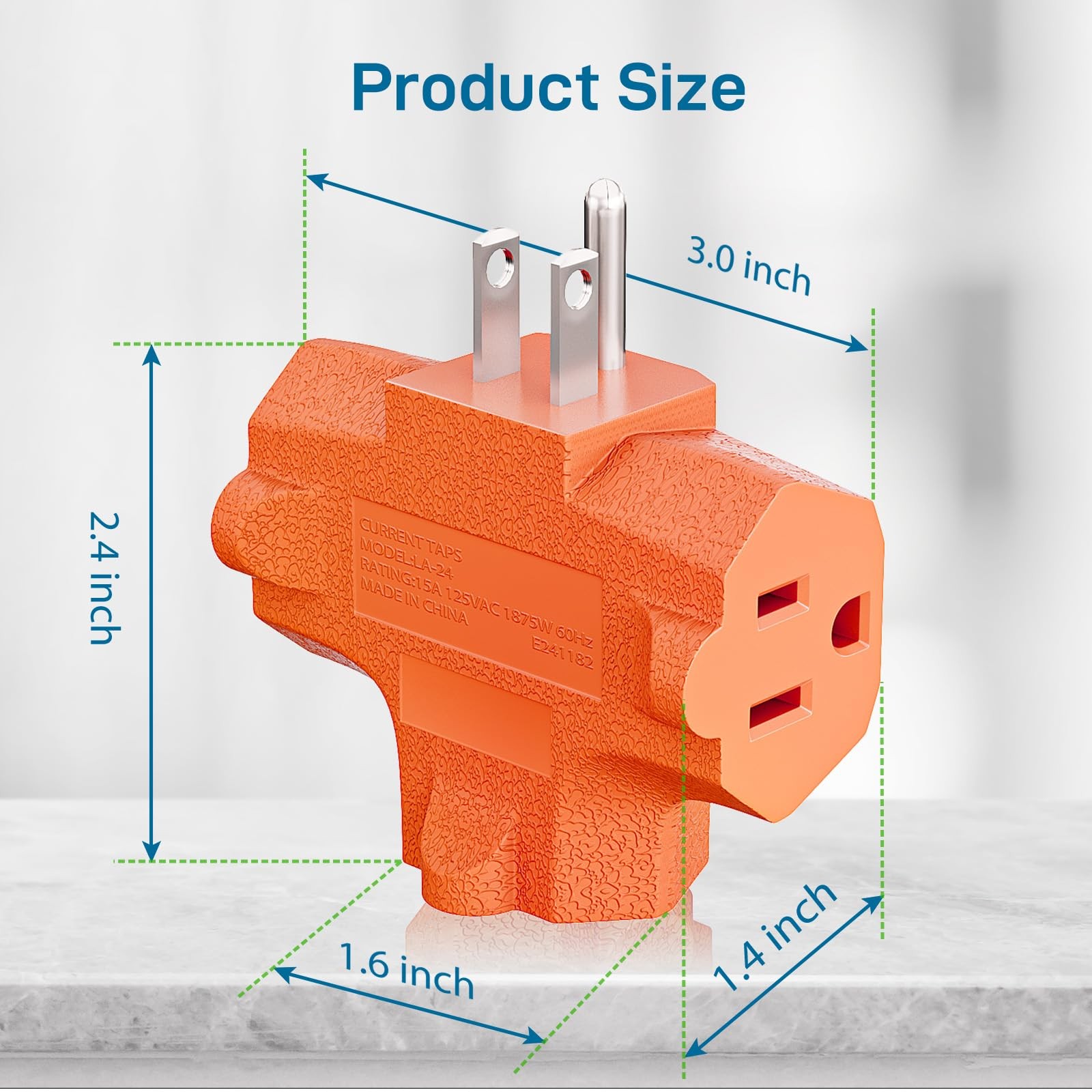 K KASONIC – 3-Outlet Grounding Adapter, [UL Listed] Plug Extender, Orange