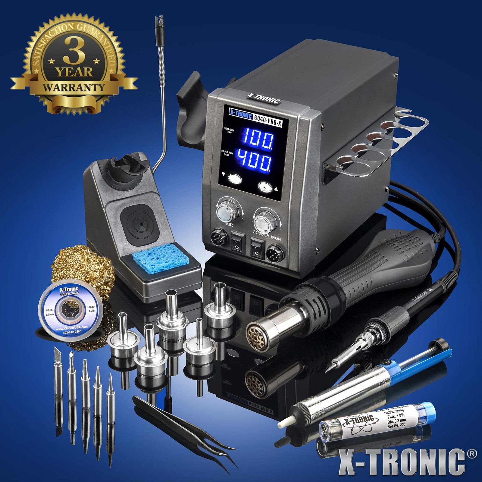 X-Tronic 700 Hot Air Rework Soldering Iron Temp Controls C/F Func 0-30 Min