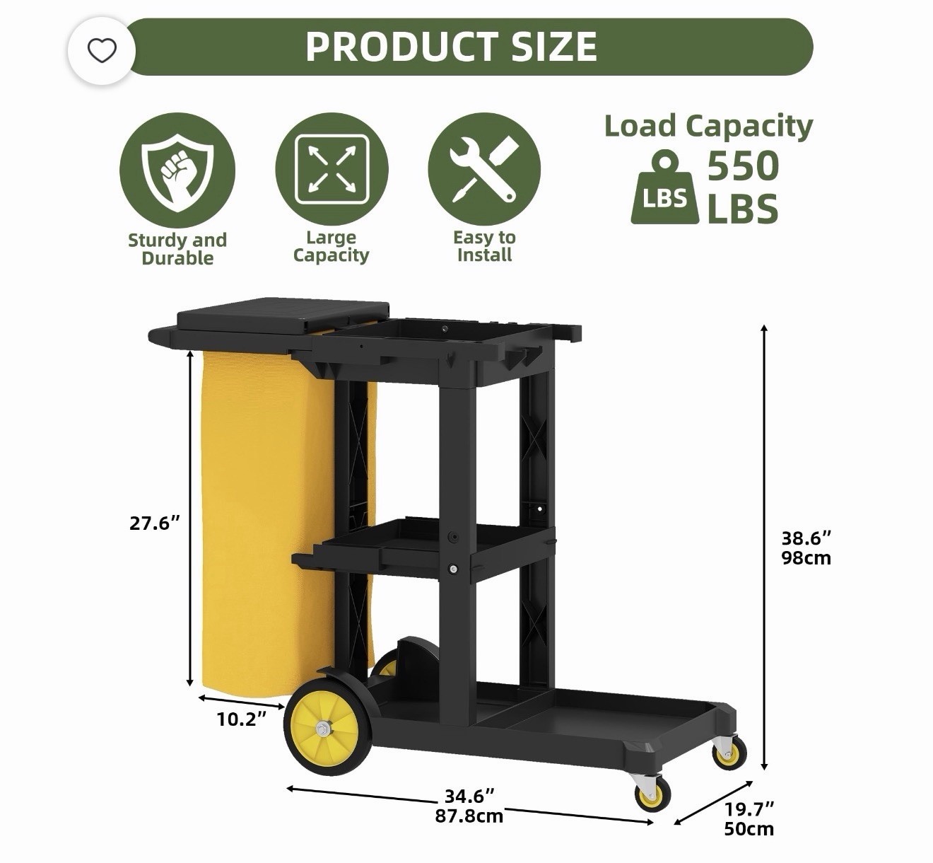 Janitorial Cleaning Cart w/ Bag, Odor-Sealing Lid, Shelves & Dividers