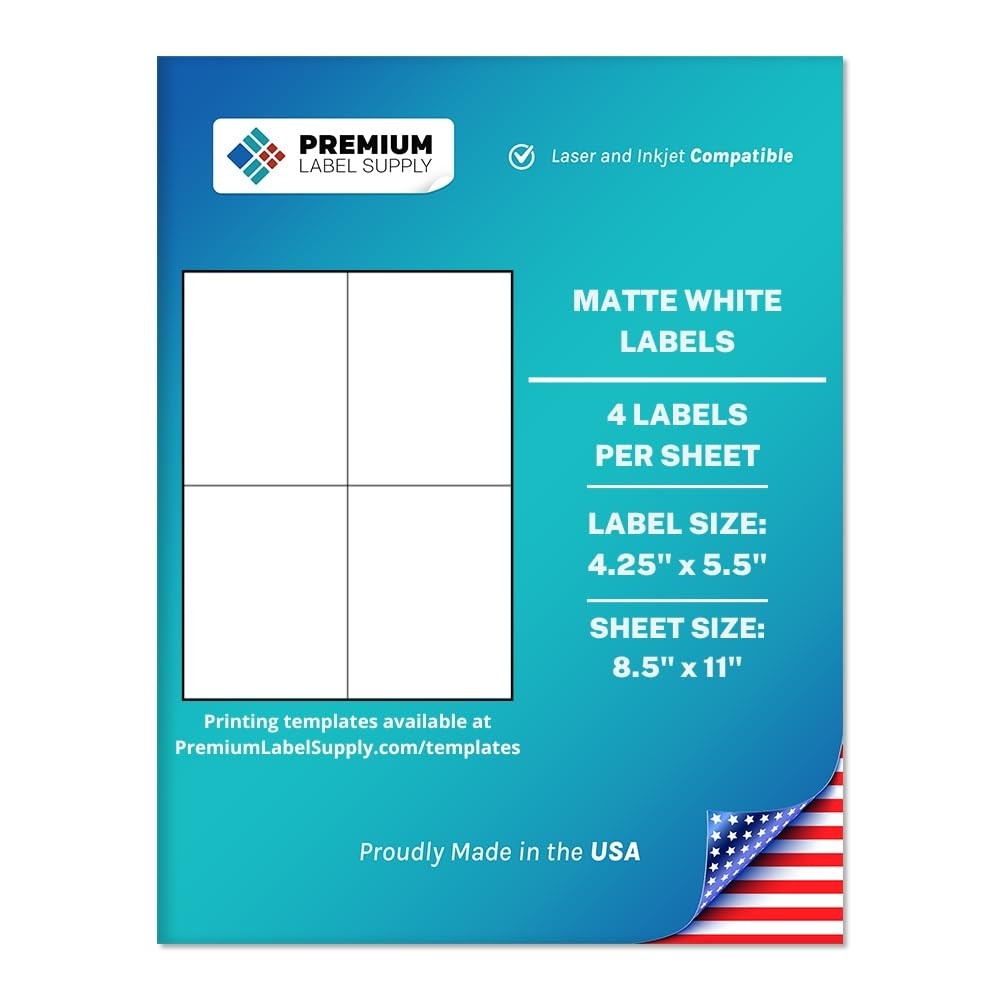 Premium Label Supply White Sticker Shipping Labels – 4.25″ 100 Labels,