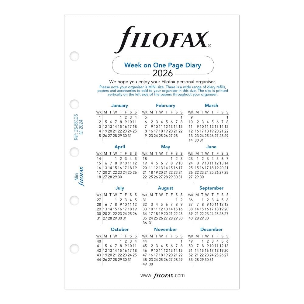 Mini Size Calendar Diary Refill Week On One Page White Paper 2026 C6812626