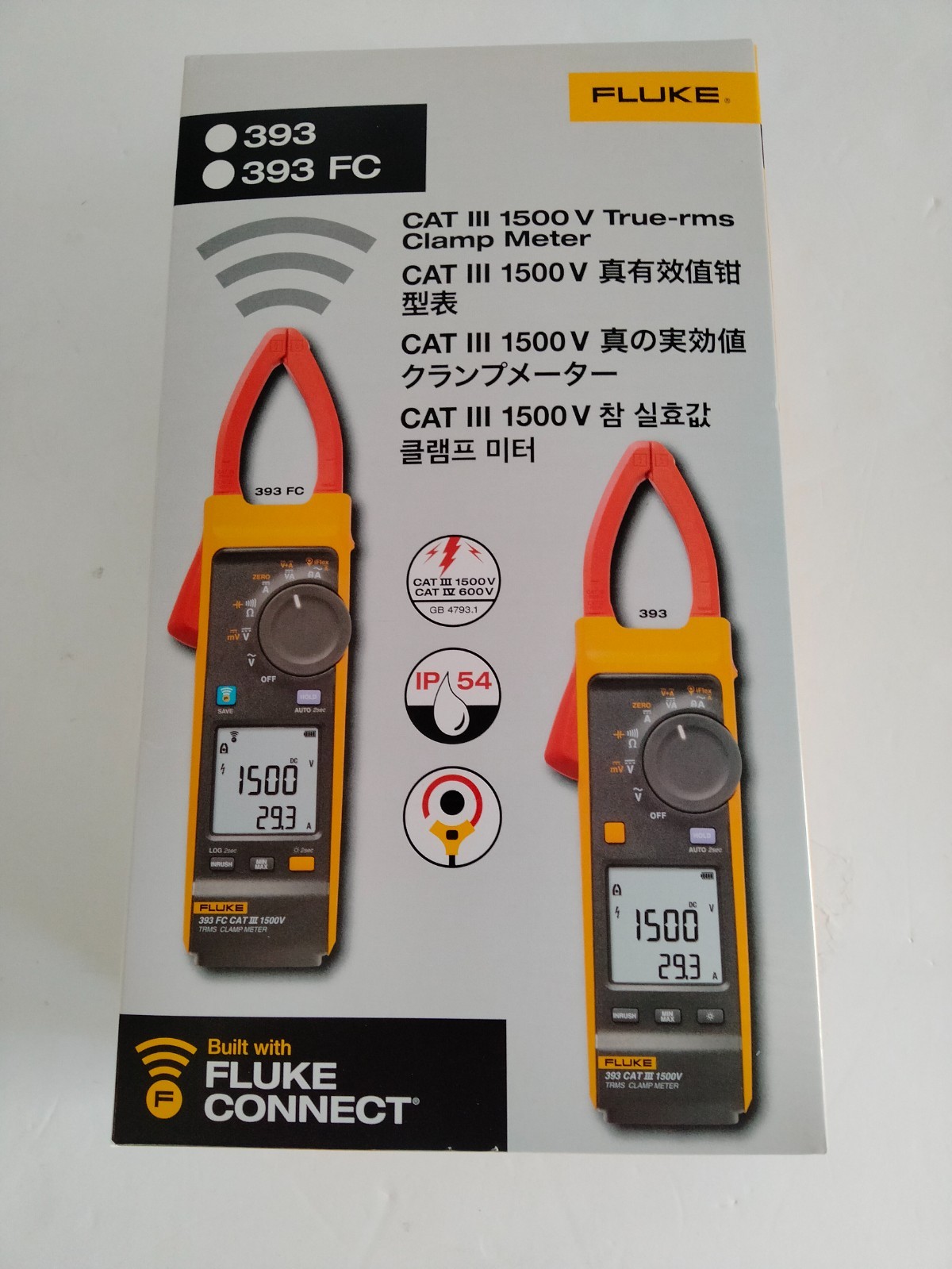 Fluke 393 FC True-RMS Clamp Meter – 1500V CAT III, Compact, IP54 Rated NEW