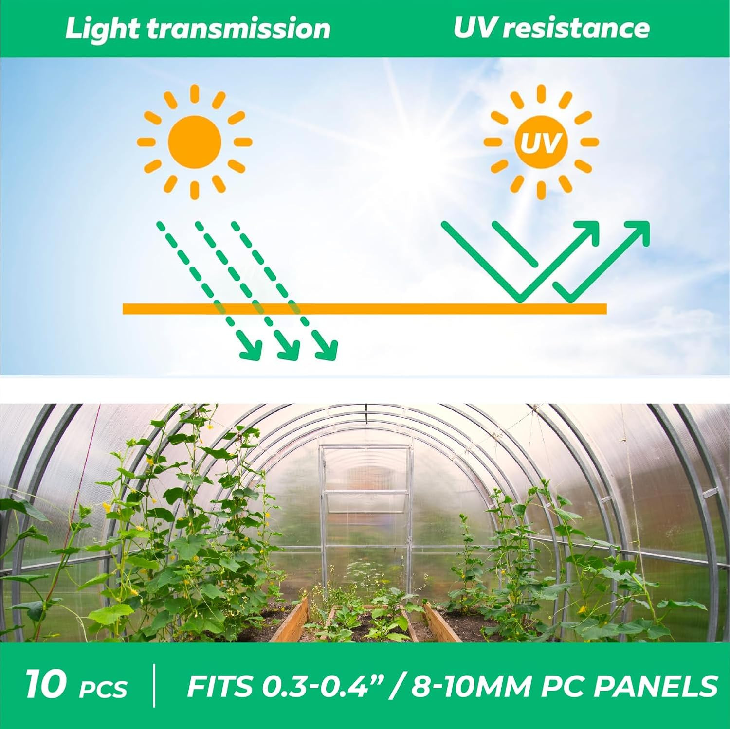 Polycarbonate Greenhouse Panels Connectors – 0.4″ Thick, Fit 10Mm or 8Mm Twin-Wa