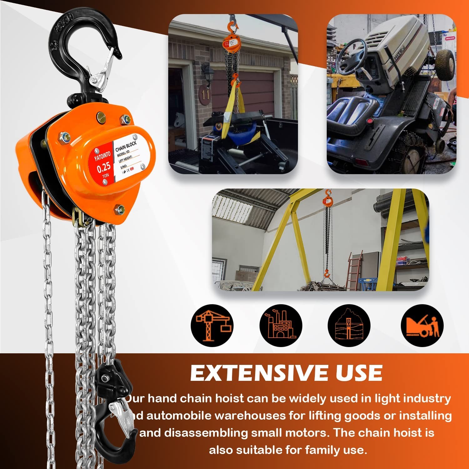 Chain Hoist 1/4 Ton 550Lbs Capacity | Mini Hand Chain Hoist 10FT | Manual Cha…