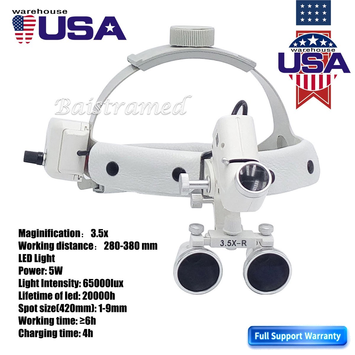 Dental 3.5X médico quirúrgico lupas binoculares lupa de banda frontal led faro